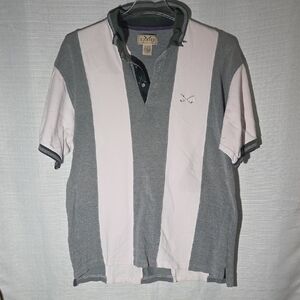 Izod Men's White & Green Vertical Stripe Polo Sporty Vintage